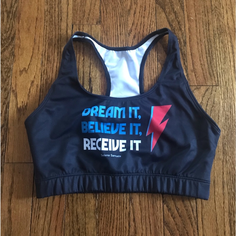 Peloton sport bra size Medium “Dream it, Believe it, Receive it”